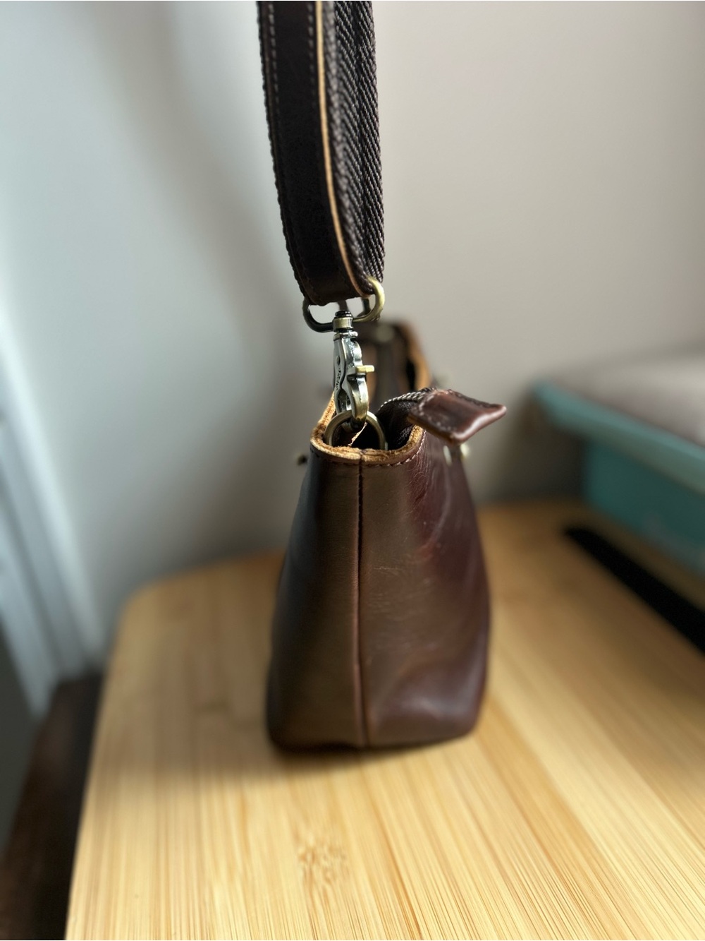 S-Zone Brown Canvas Genuine Leather Handbag/Crossbody w/ bag charm - Picture 6 of 11